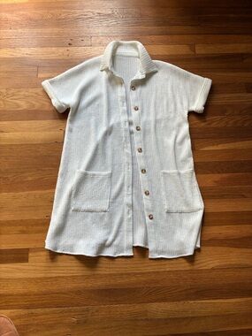 Cupshe white button down short sleeve cover up dress size XS